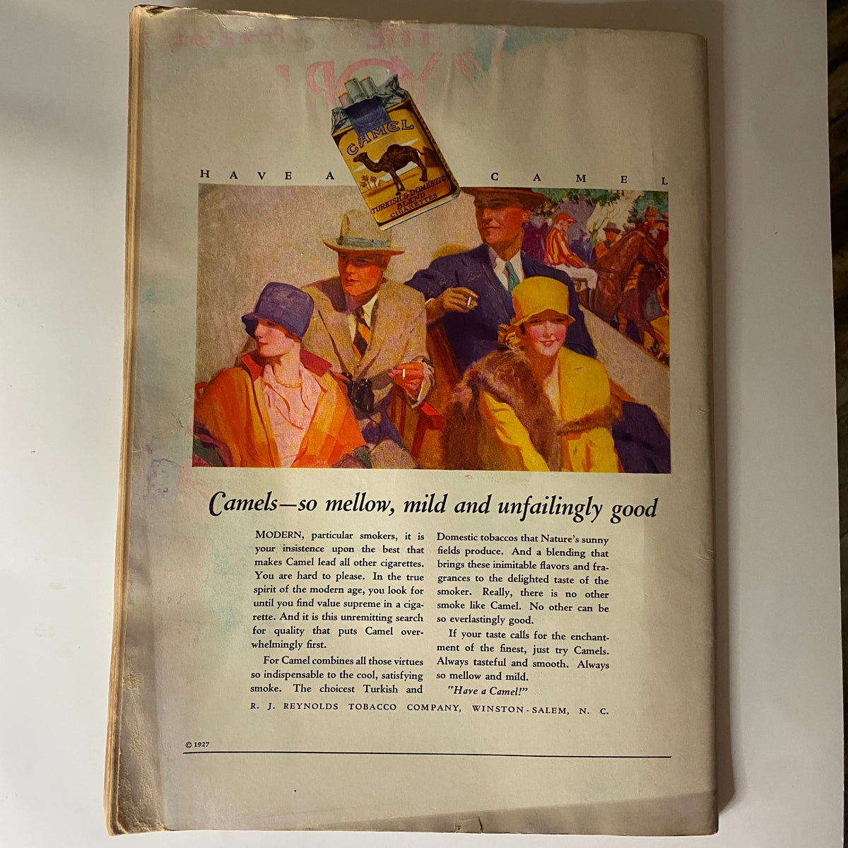 Back cover illustration of The New Yorker Complete Magazine October 8, 1927, promoting Camel cigarettes with a colorful scene.