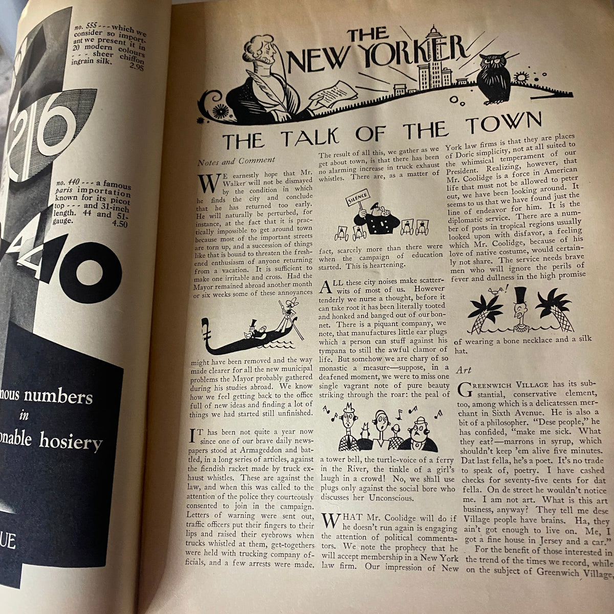 Page featuring 'The Talk of the Town' from The New Yorker Complete Magazine October 1, 1927, illustrating the magazine's commentary style and topics of the era.
