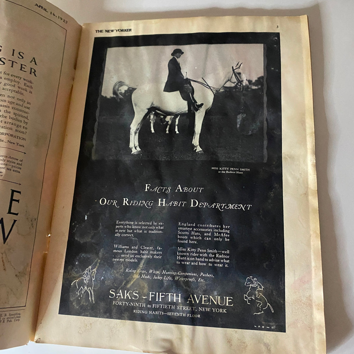 Advertisement page from The New Yorker Complete Magazine – April 16, 1927 featuring Miss Kitty Penn Smith, highlighting the magazine's content and historical significance.