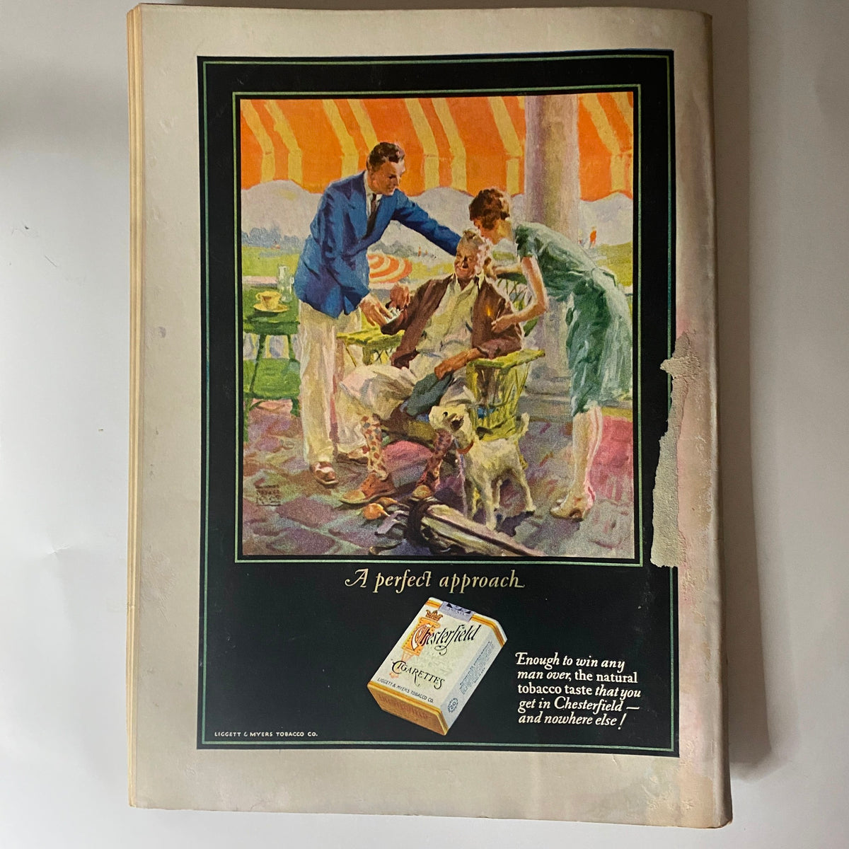 The New Yorker Complete Magazine August 27, 1927 back cover advertisement featuring a colorful illustration for Chesterfield cigarettes, depicting a social scene.