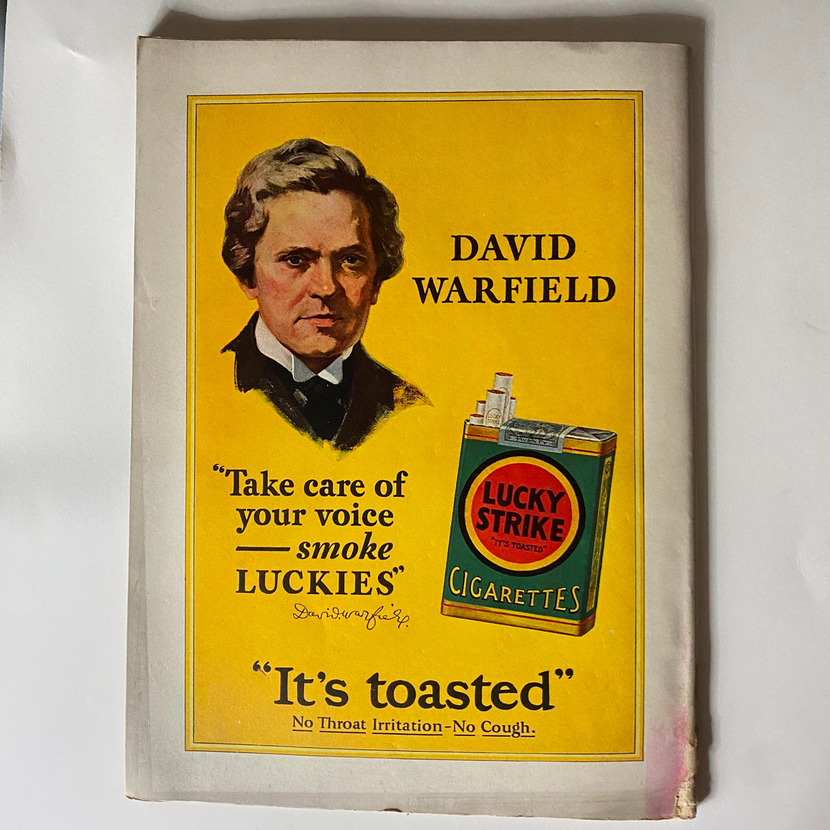 Vintage Lucky Strike Cigarettes advertisement in The New Yorker Complete Magazine – March 3, 1928, featuring a portrait of David Warfield.