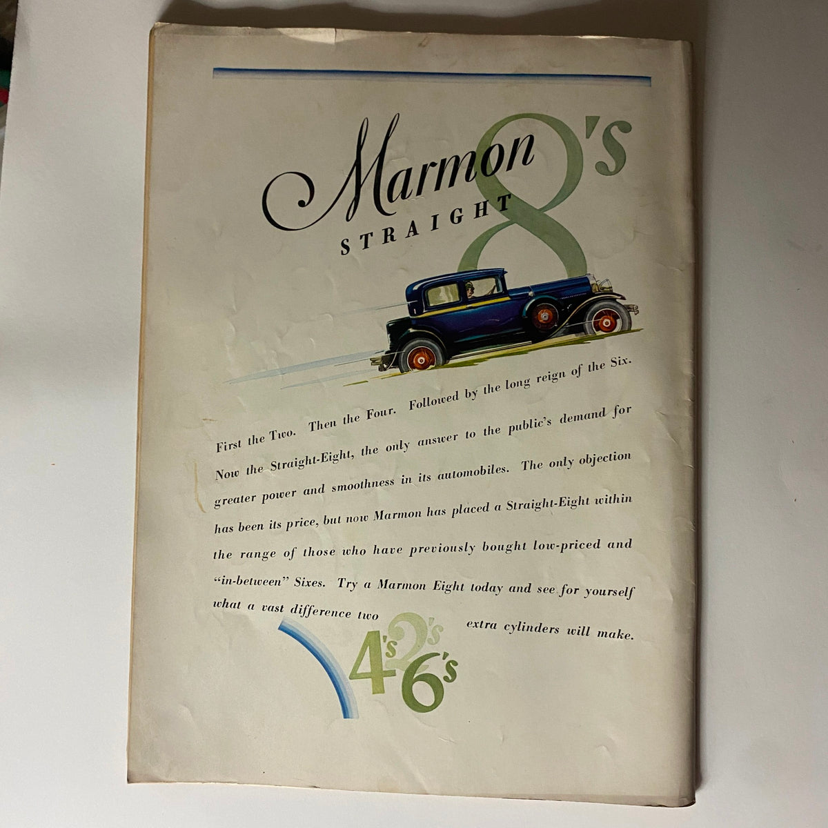 Advertisement for Marmon Straight 8 from The New Yorker Complete Magazine July 28, 1928, highlighting the automobile's features and advantages.