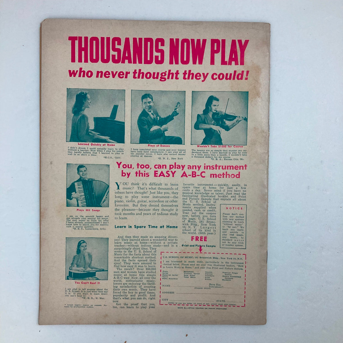 Back cover of VTG Hit Parader Magazine January 1948 Volume 6 No. 2, highlighting advertisements and vintage promotional content.