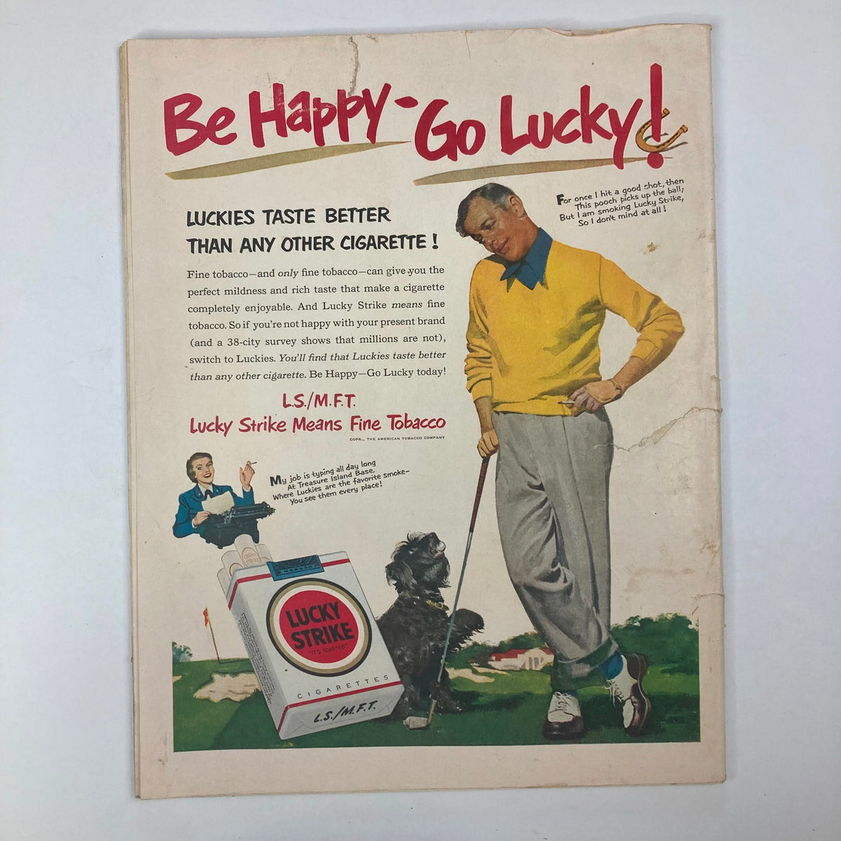 Back cover of VTG Collier's Magazine May 12, 1951, Vol 127 No. 19 showcasing a Lucky Strike cigarette advertisement.