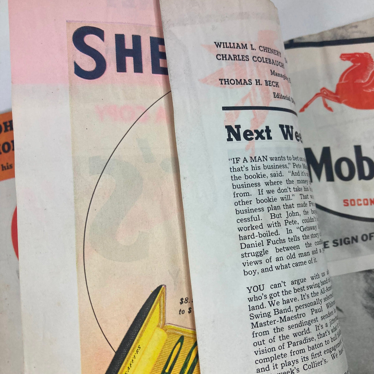Interior pages of VTG Collier's Magazine from September 3, 1938, showcasing an article layout and advertisements.