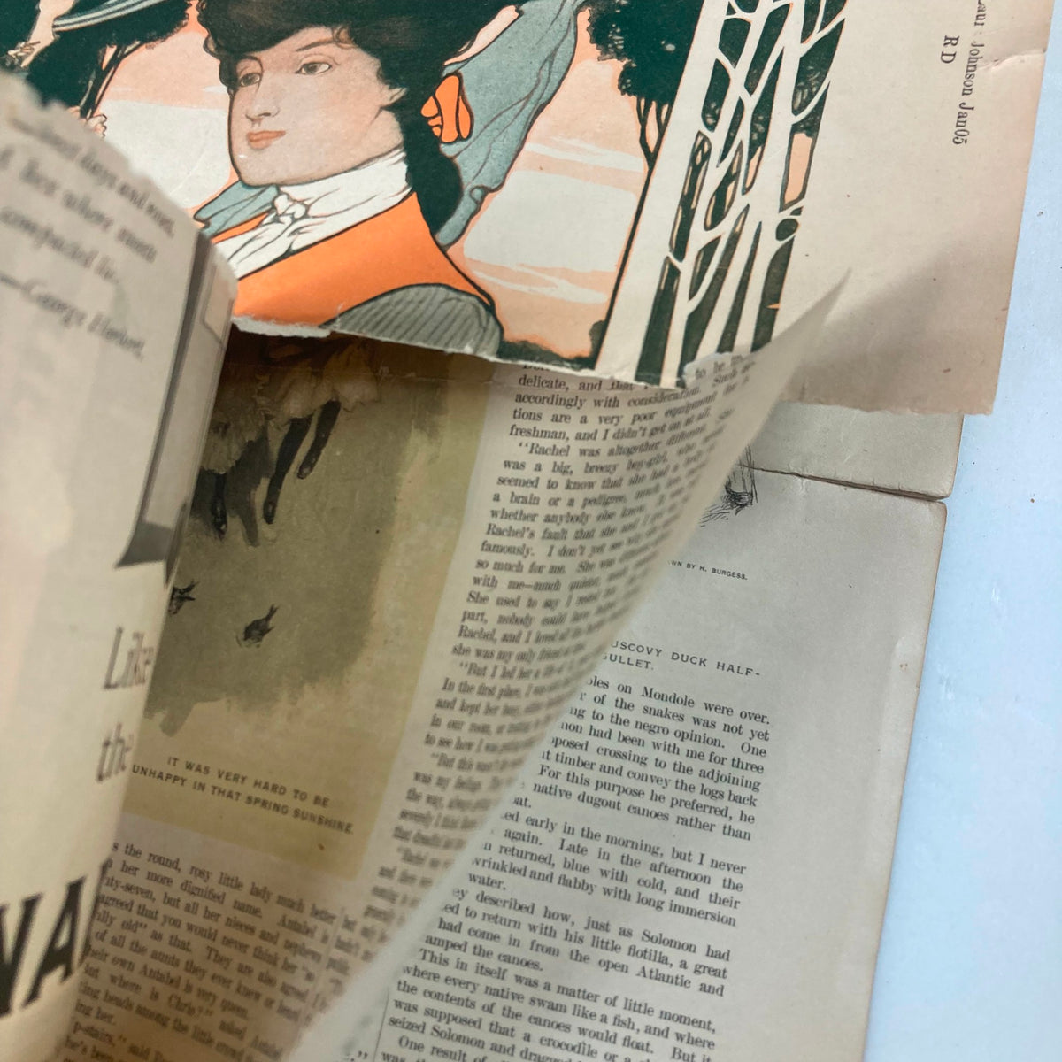 Inside page of VTG The Youth's Companion Magazine from April 28, 1904, showing a partially turned page with illustrations and text, highlighting vintage literary content.