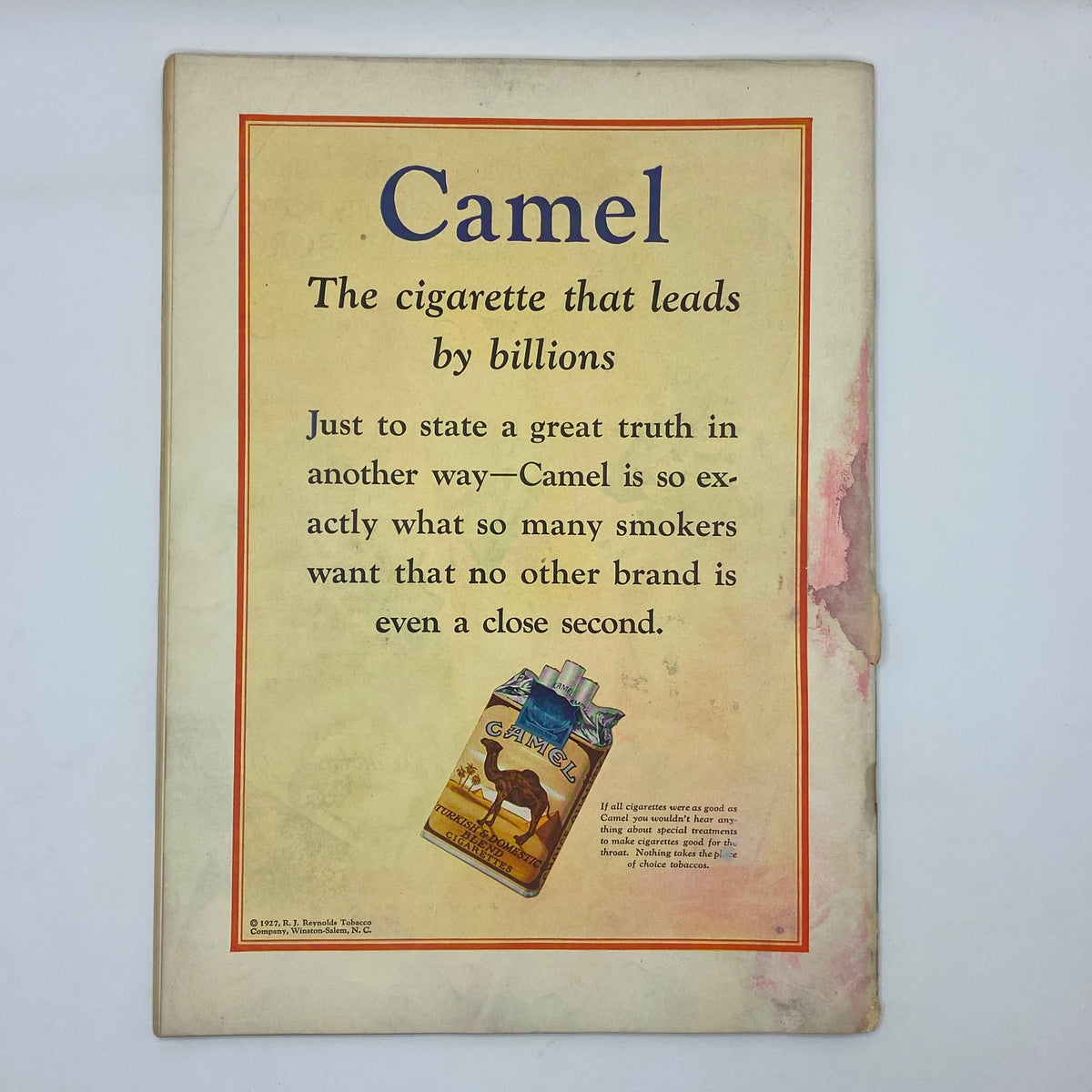 Back cover of The New Yorker Complete Magazine January 28, 1928 presenting a vintage advertisement for Camel cigarettes, emphasizing its popularity among smokers.