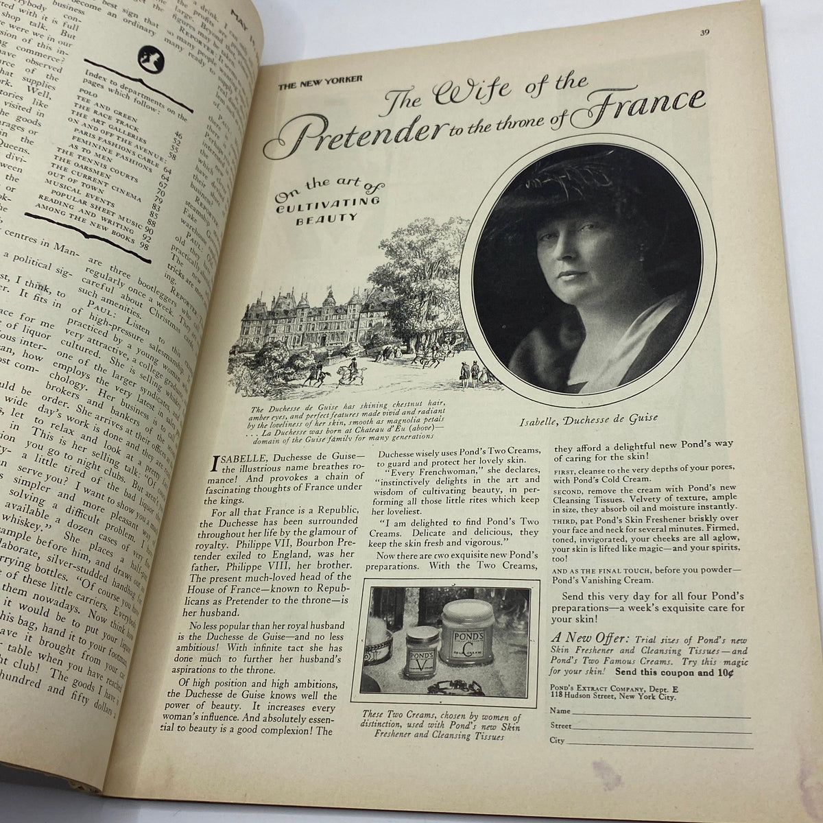 Article page from The New Yorker Complete Magazine May 19, 1928 discussing beauty and elegance, showcasing the magazine's literary charm.