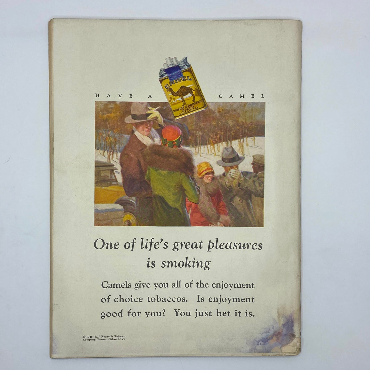 The New Yorker Complete Magazine March 24, 1928 Ilonka Karasz Cover featuring an advertisement for Camel cigarettes with a painting of people enjoying a winter scene.