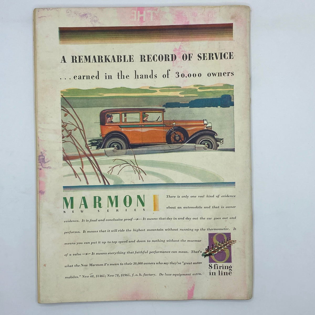 Vintage advertisement from The New Yorker Complete Magazine - December 15, 1928, showcasing a Marmon car against an artistic background, highlighting the literary culture of the late 1920s.