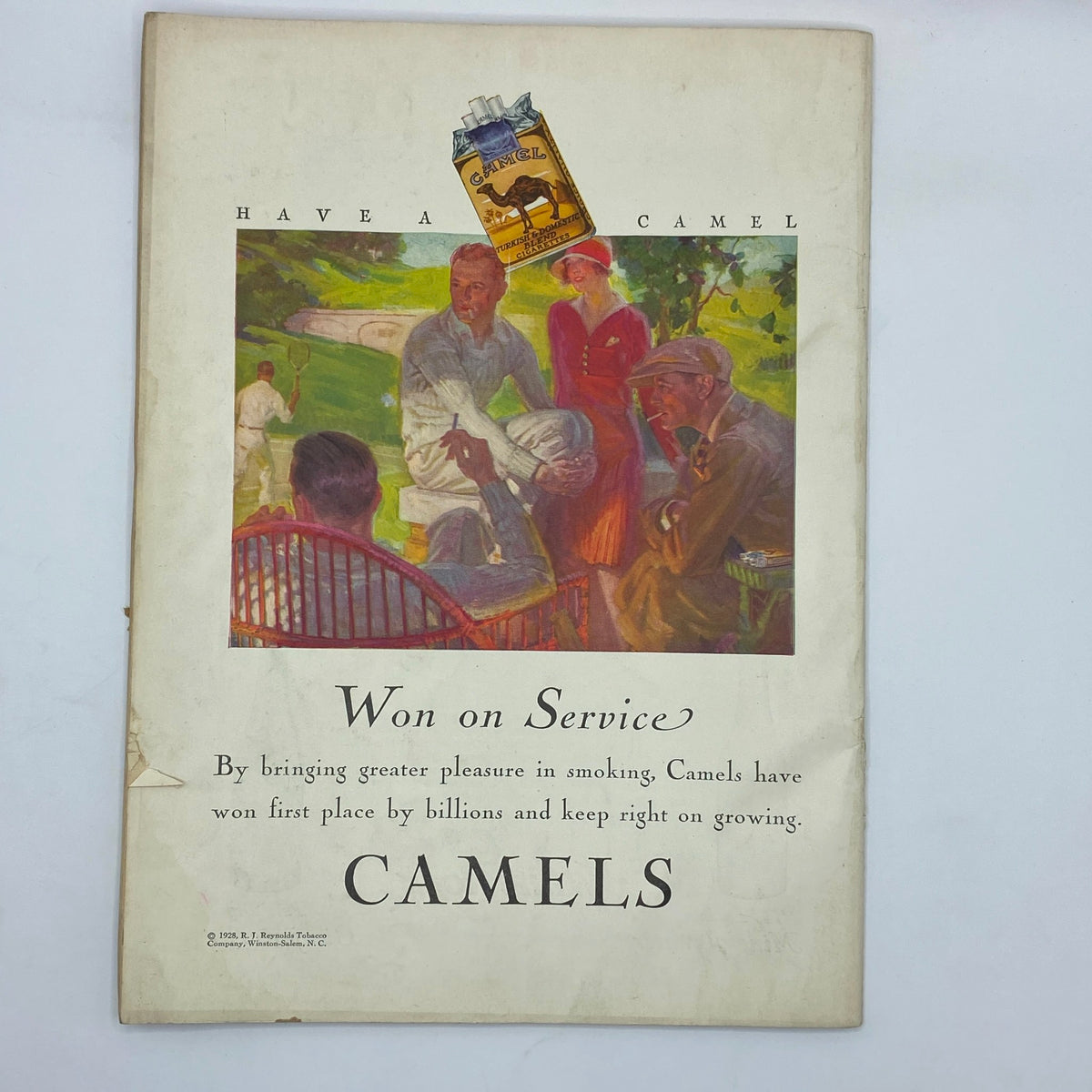 The New Yorker Complete Magazine September 8, 1928 cover featuring a vintage advertisement for Camels, illustrating people in a social setting.