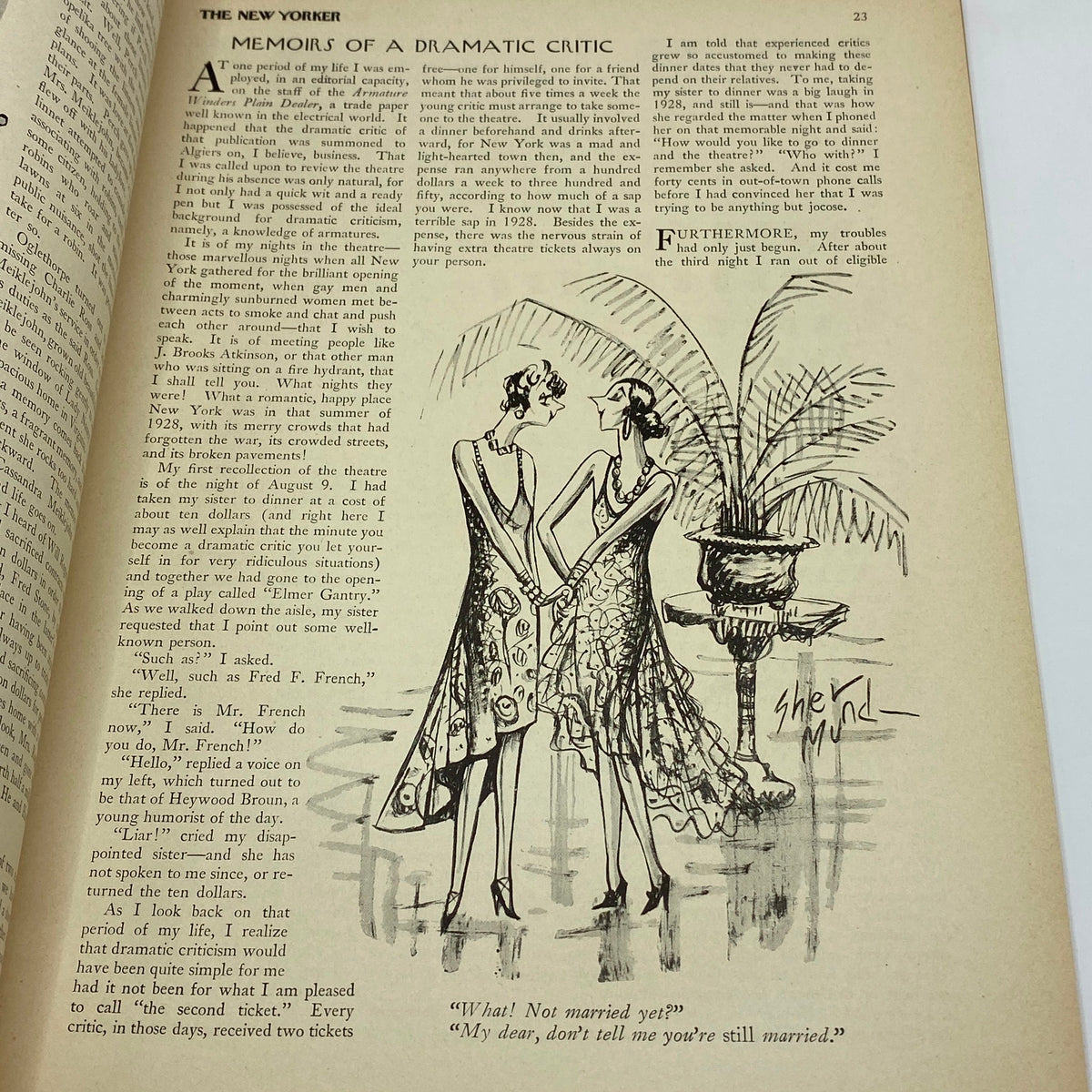 An illustration of two fashionable women in The New Yorker Complete Magazine September 29, 1928, depicting the elegance of the era.