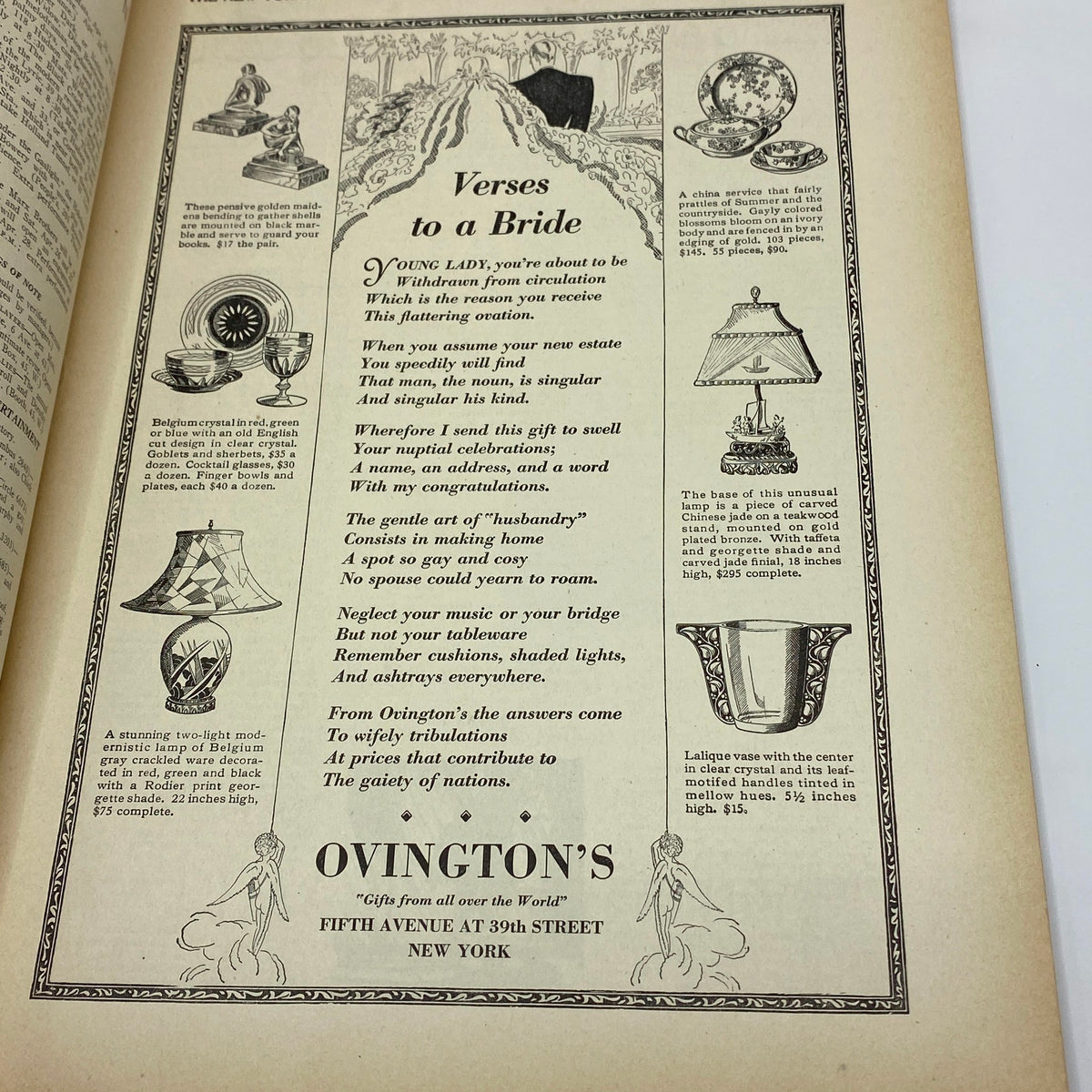 The New Yorker Complete Magazine April 27, 1929 interior page featuring verses to a bride with decorative illustrations of lamps and vases.