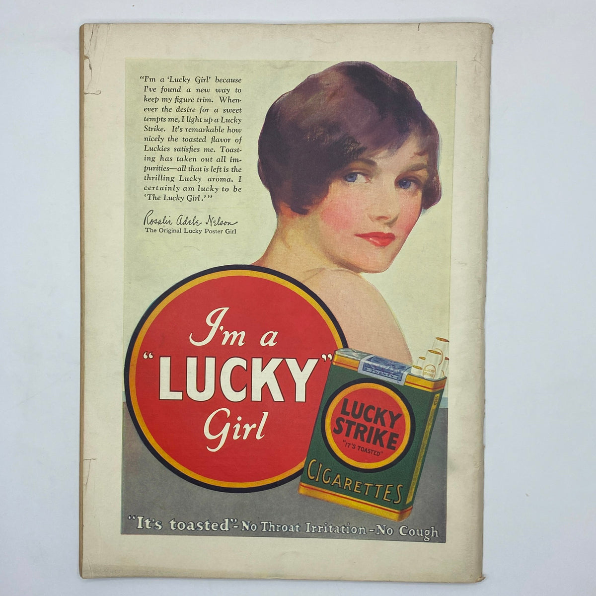 The New Yorker Complete Magazine March 30, 1929 displays a vintage advertisement for 'Lucky Strike' cigarettes, featuring a glamorous woman and promotional text.