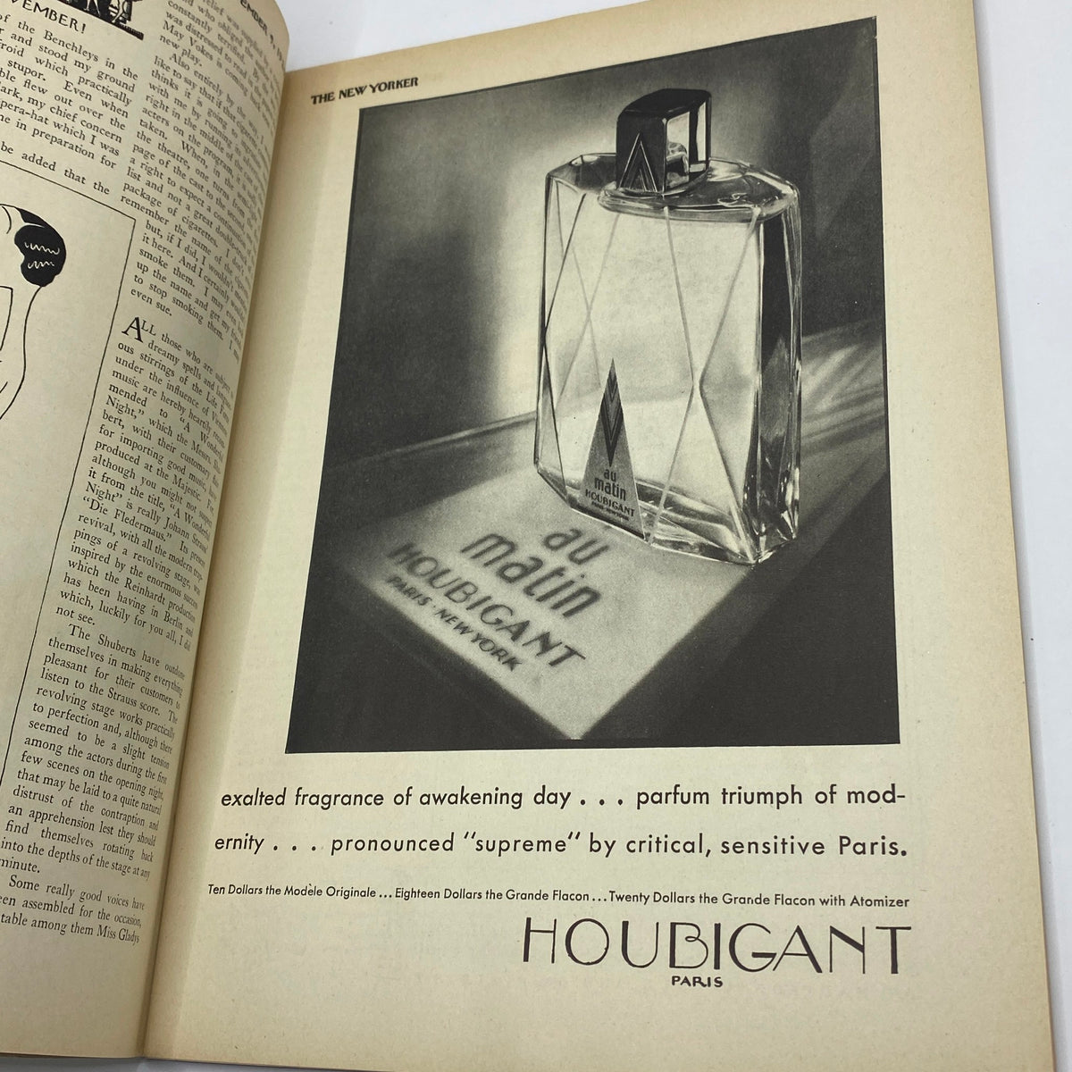 Another inside page of The New Yorker Complete Magazine – November 9, 1929, featuring an advertisement for Houbigant perfume, emphasizing modern elegance and luxury.
