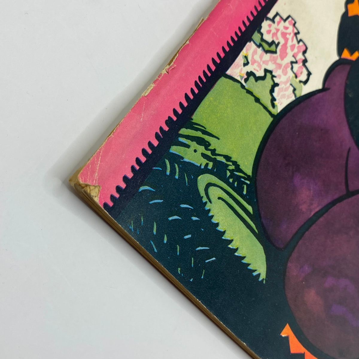 Side angle of The New Yorker Complete Magazine April 6, 1929 showcasing Rea Irvin's cover art with vibrant colors and textures.