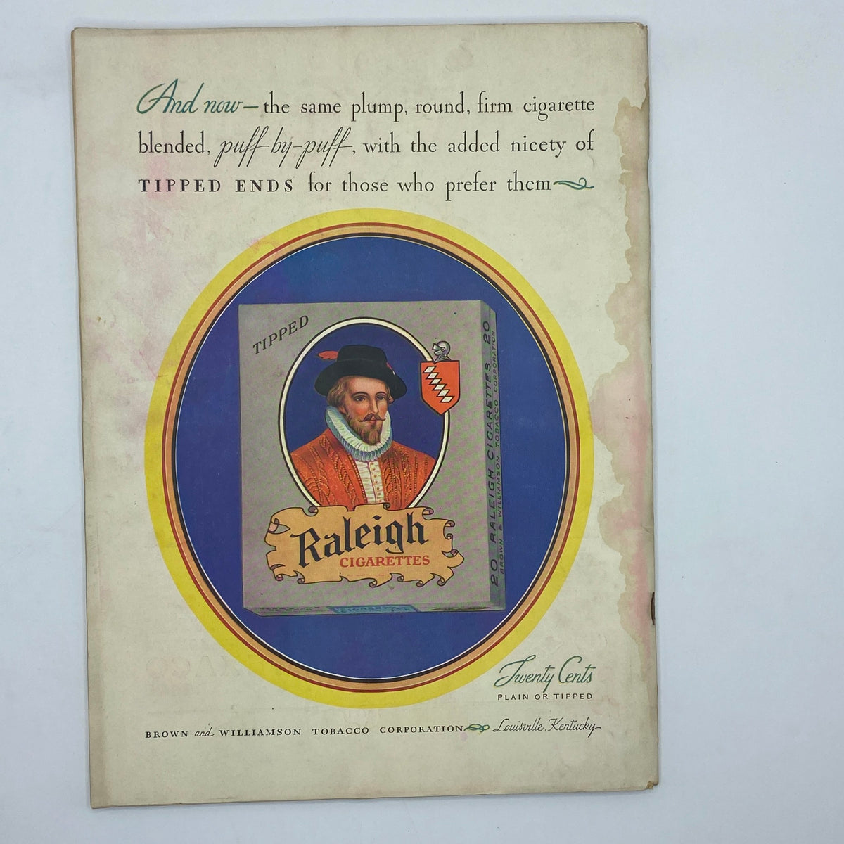 Back cover of The New Yorker Complete Magazine September 28, 1929, displaying a vintage advertisement for Raleigh Cigarettes.