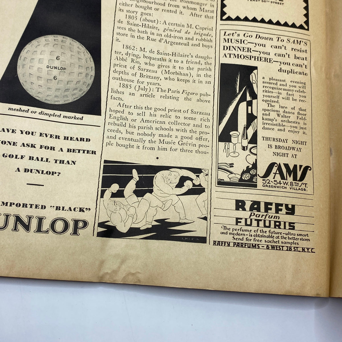 Image featuring an advertisement page from The New Yorker Complete Magazine March 16, 1929, showcasing various products and promotions, including a golf ball and a musical event. This historical piece highlights the vintage charm of the magazine's advertising style.