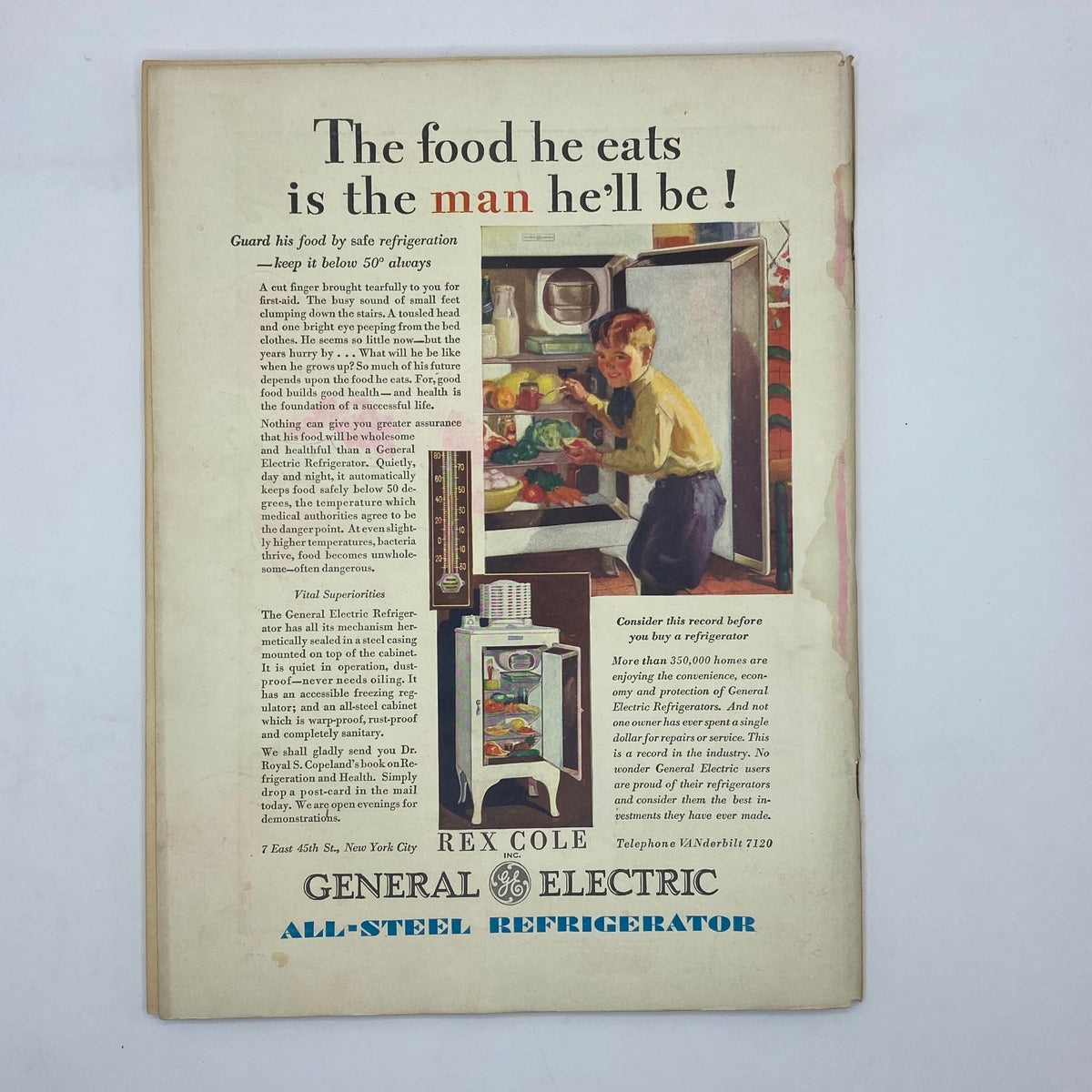 Advertisement page from The New Yorker magazine dated September 21, 1929, featuring a General Electric all-steel refrigerator showcasing home appliances from the late 1920s.