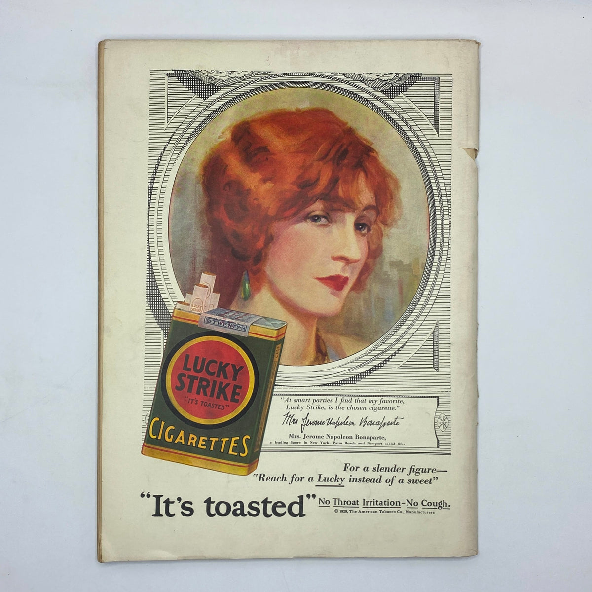 Back cover of The New Yorker Complete Magazine May 25, 1929, featuring a vintage advertisement for Lucky Strike cigarettes, highlighting period advertising aesthetics.