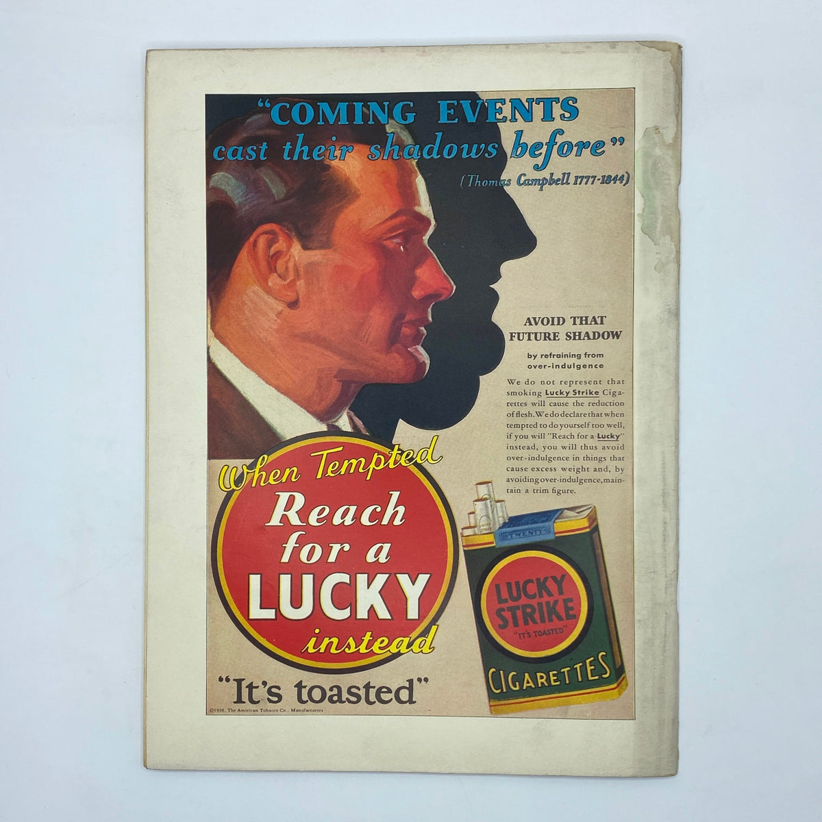 Advertisement page from The New Yorker Complete Magazine March 1, 1930 featuring a vintage Lucky Strike Cigarettes promotional illustration.