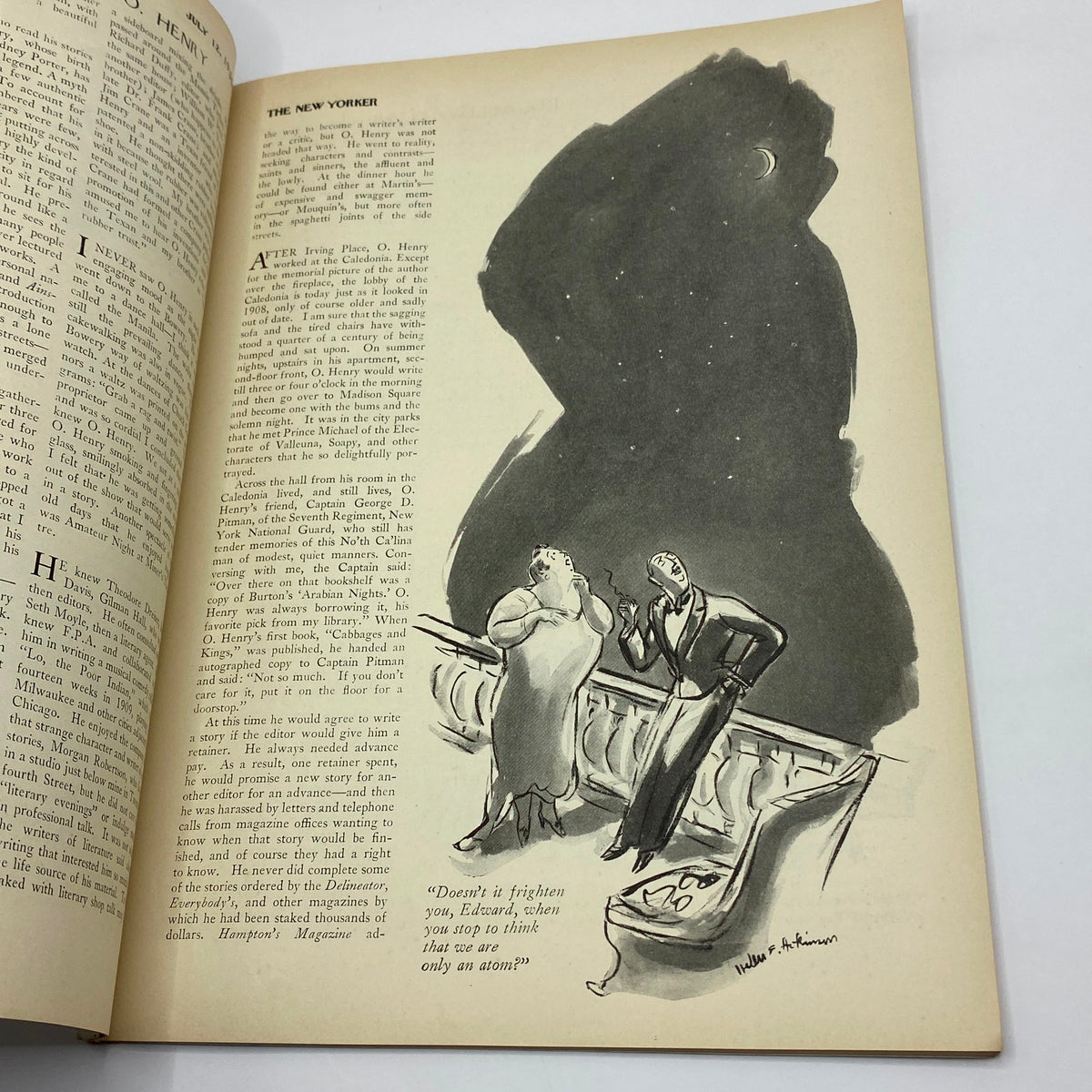 Illustrated page from The New Yorker magazine, July 12, 1930, showcasing a sophisticated evening scene with caricatures, highlighting the artistic style of the issue.