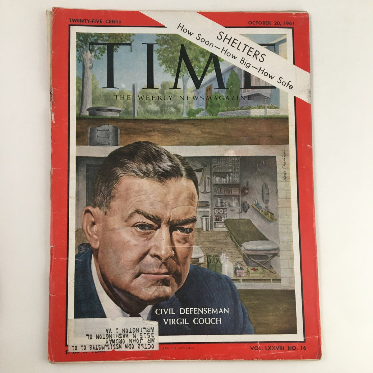 Time Magazine October 20 1961 Vol. 78 No. 16 featuring Civil Defenseman Virgil Couch on the cover, showcasing the cultural and political landscape during the Cold War with an eye-catching design.
