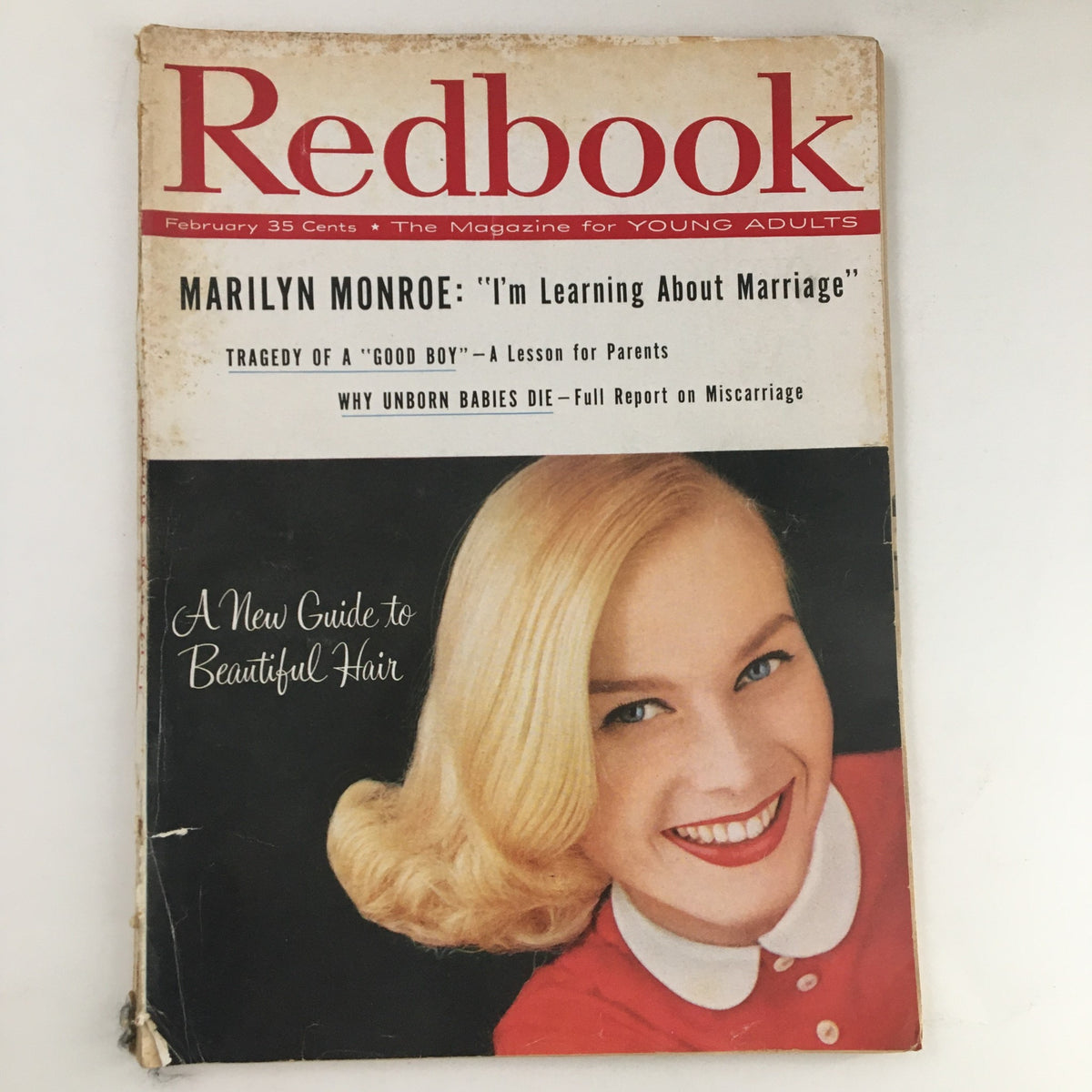 Cover of Redbook Magazine, February 1958, featuring Marilyn Monroe on 'Learning About Marriage,' no label