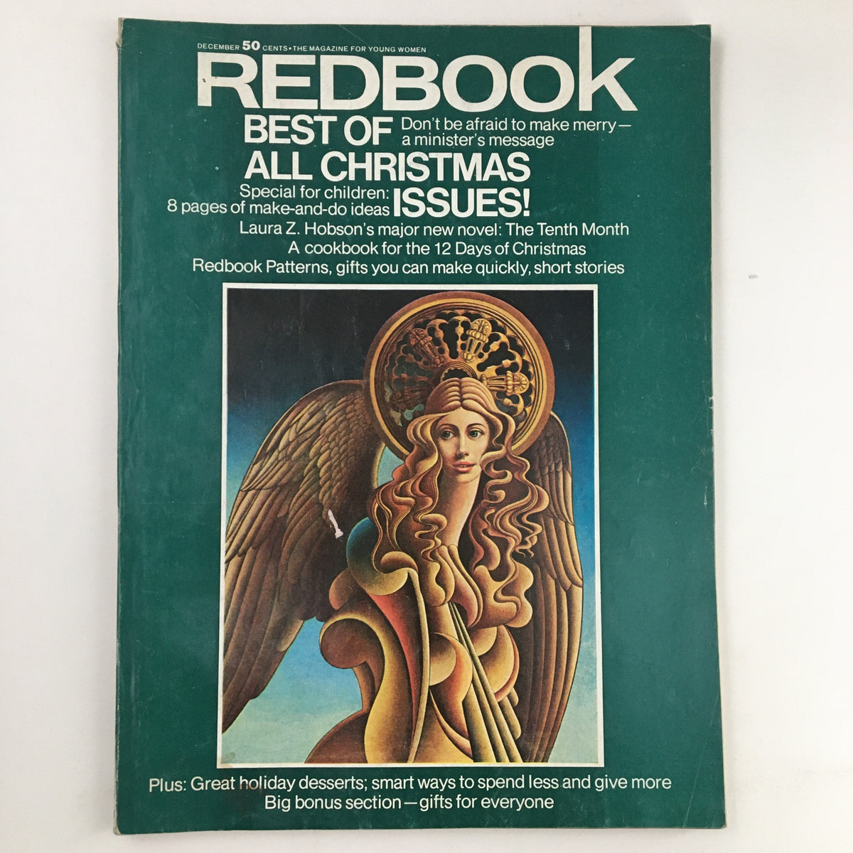Redbook Magazine December 1970 Cover Painting by Roy Carruthers, featuring an angelic figure, capturing the essence of Christmas with holiday themes and artistic design.