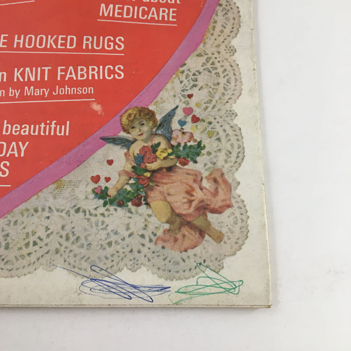 Close-up of the cover of Woman's Day Magazine February 1966 with decorative details and highlighted topics on winter activities and recipes.