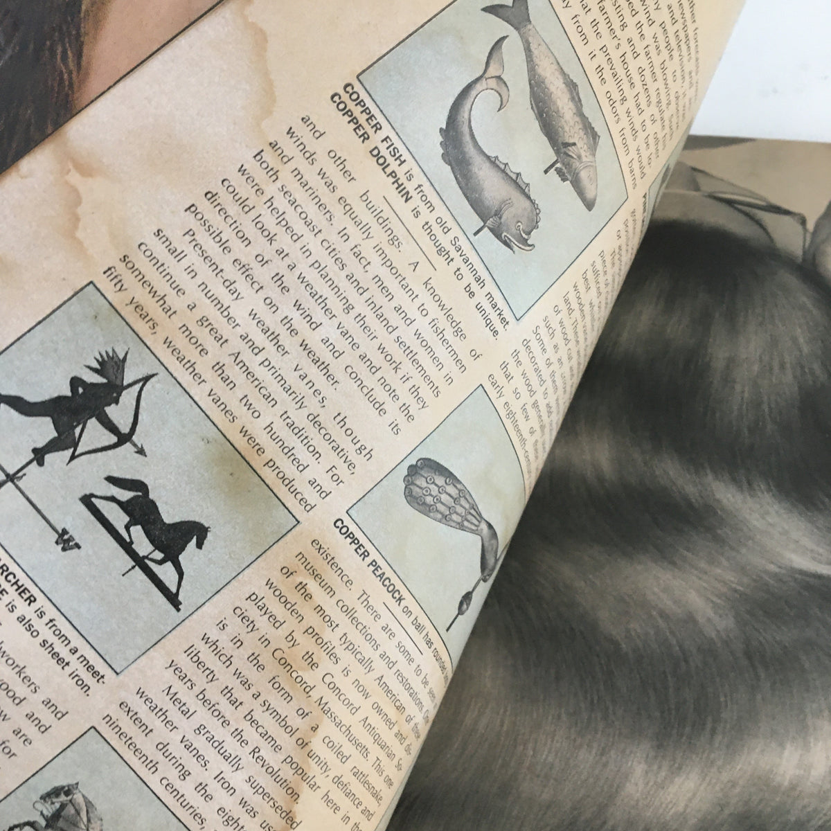 July 1968 Woman's Day Magazine showing illustrated articles about cooper weather vanes and historical significance, highlighting design features and craftsmanship.