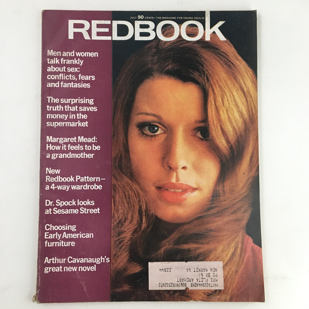 Cover photograph of Redbook Magazine from July 1970 featuring Sue Quick, captured by William Cadge. The magazine includes articles on various topics such as relationships, finance, and parenting, along with a striking portrait of Sue Quick.