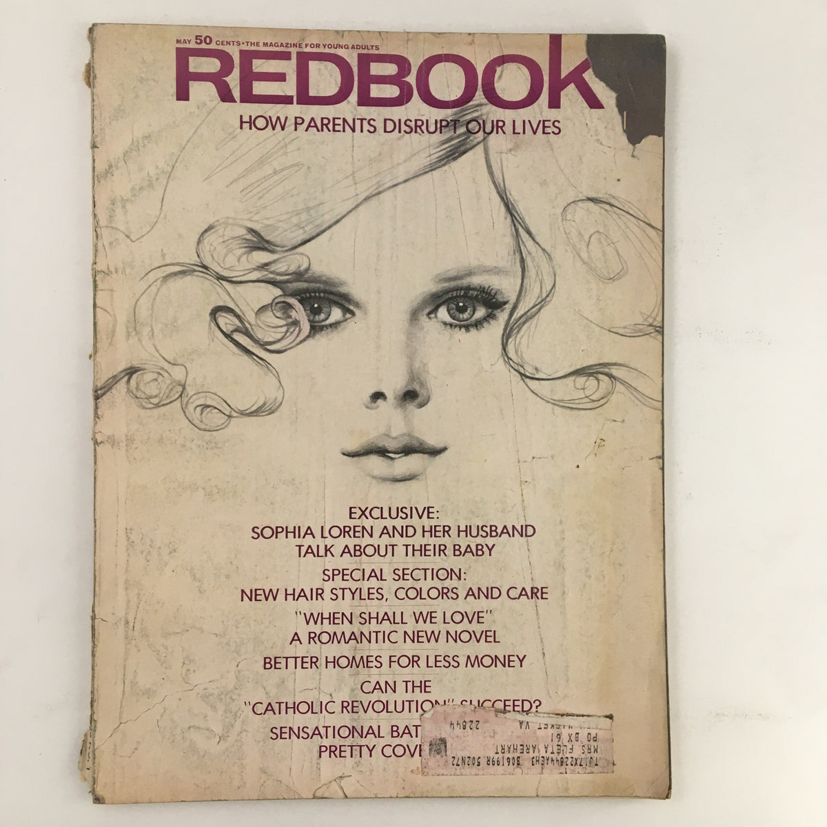 Cover of Redbook Magazine May 1969, Volume 133 No. 1, featuring an artistic illustration of a woman with long hair captioned with 'How Parents Disrupt Our Lives'.