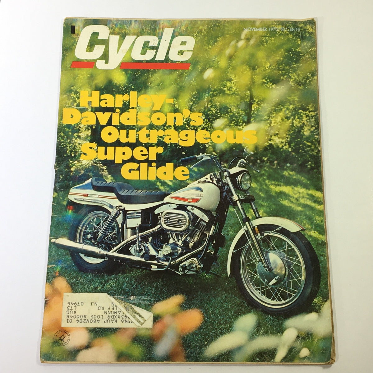 November 1970 Cycle Magazine cover featuring Harley-Davidson's Outrageous Super Glide, showcasing vintage motorcycle culture and design.