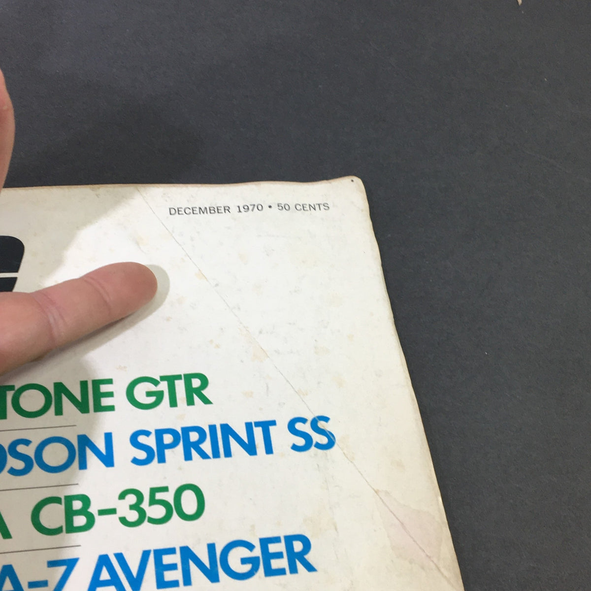 Cover of Vintage Cycle Magazine December 1970 featuring Bridgestone GTR and Harley-Davidson Sprint SS, highlighting the publication date and price.
