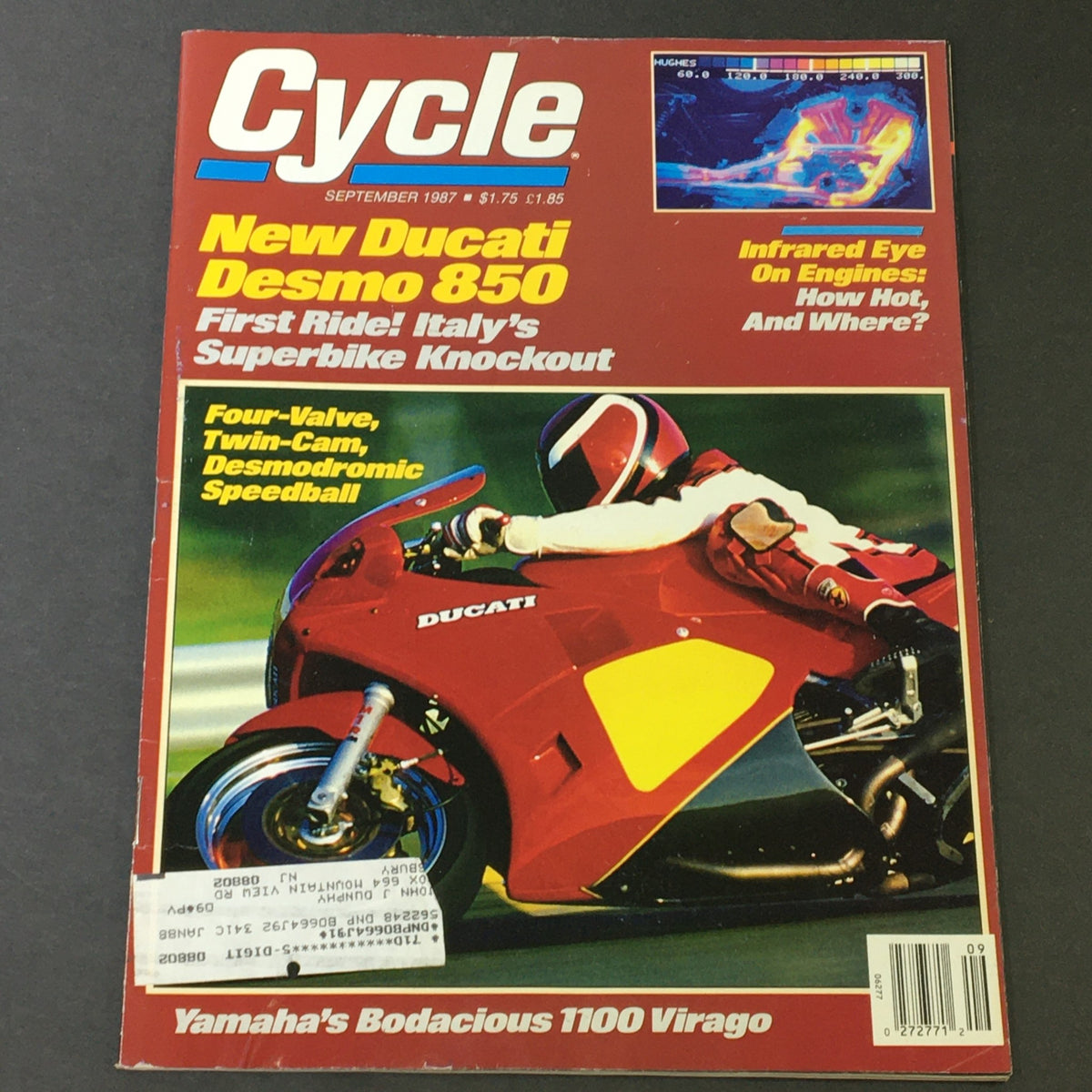 Cover of VTG Cycle Magazine September 1987 featuring the Ducati Desmo 850 and Yamaha 1100 Virago, highlighting motorcycle culture and technical details.