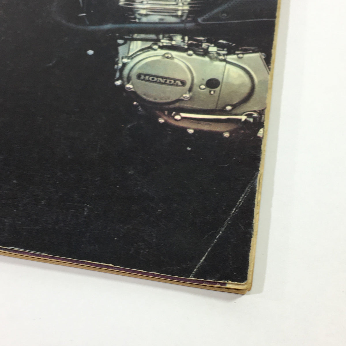 Close-up view of the Honda engine from Cycle Magazine April 1972, highlighting details of the XL-250 motorcycle.
