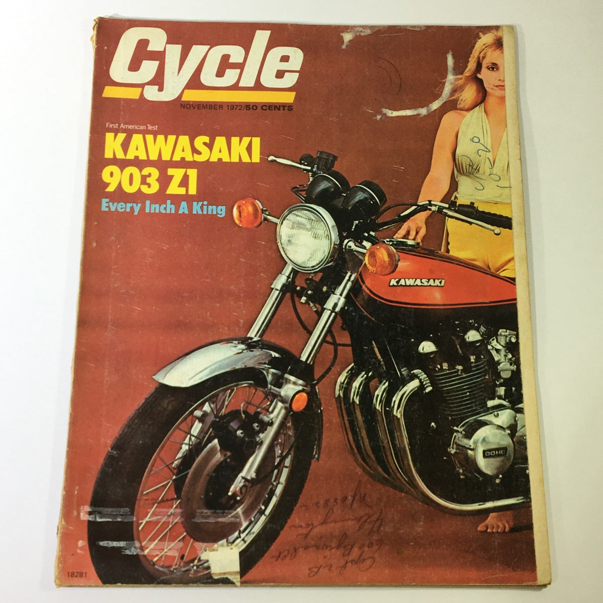 Cover of VTG Cycle Magazine November 1972 featuring Kawasaki 903 Z1 with the title 'Every Inch A King' and a vintage design.