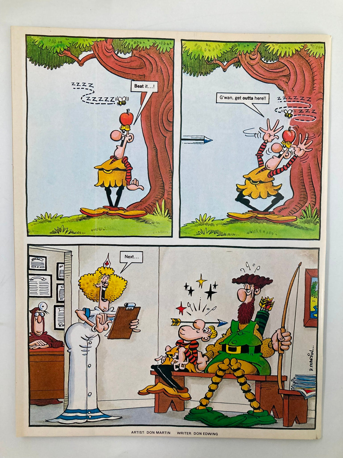A comedic illustration from Mad Magazine September 1983 No. 241 titled 'Surfing Trash'. The image features humorously exaggerated characters in a cartoonish style by artist Don Martin, showcasing a humorous scene with a bee and absurd character expressions, reflecting the magazine's signature satire from the 1980s.