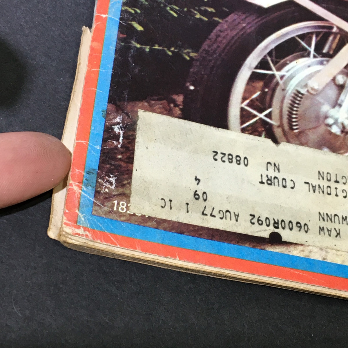Close-up view of the VTG Cycle Magazine September 1973 cover showing vintage motorcycle details and address label, part of the collection featuring 750 MV Agusta and Honda 250.