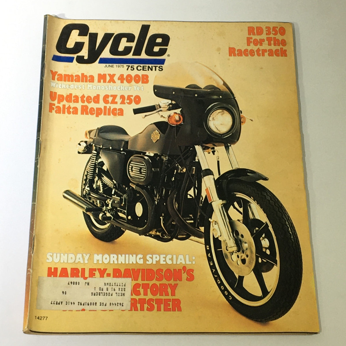 Cover of the Vintage Cycle Magazine June 1975 featuring the Yamaha MX 400B, Updated CZ 250 Falta Replica, and RD 350, showcasing motorcycle culture from the mid-1970s.