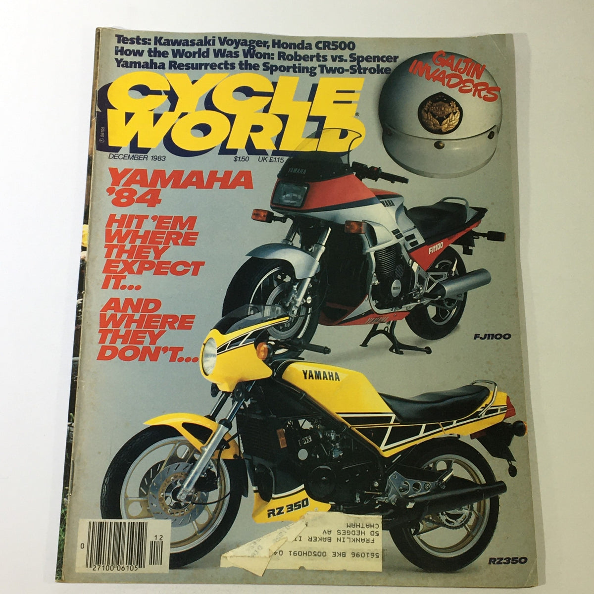 Cover of VTG Cycle World Magazine December 1983 featuring Yamaha motorcycles including RZ350 and FJ1100.