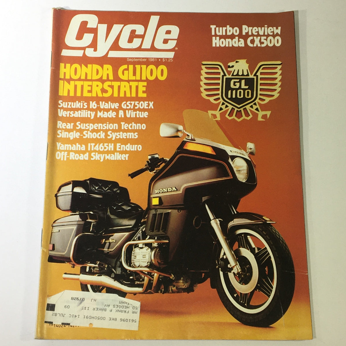 Cover of VTG Cycle Magazine September 1981 featuring Honda GL1100, Suzuki GS750EX, and Yamaha IT465, showcasing motorcycle reviews and industry insights.