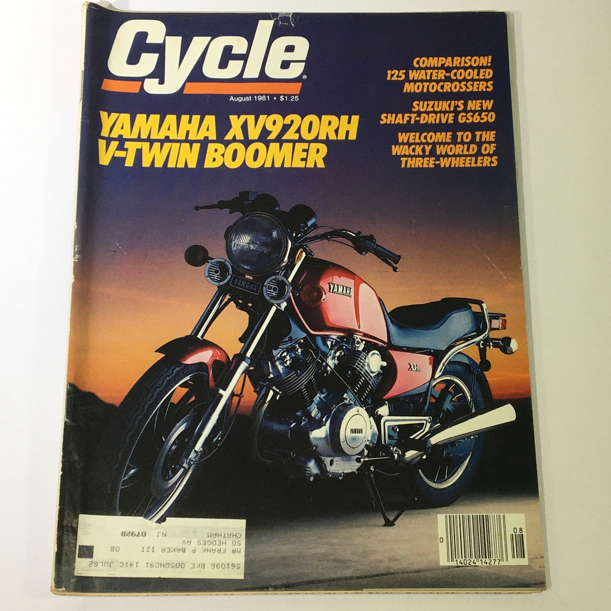 Cover of VTG Cycle Magazine August 1981 featuring Yamaha XV920RH V-Twin and Suzuki GS650, showcasing motorcycle design and culture from the early 1980s.