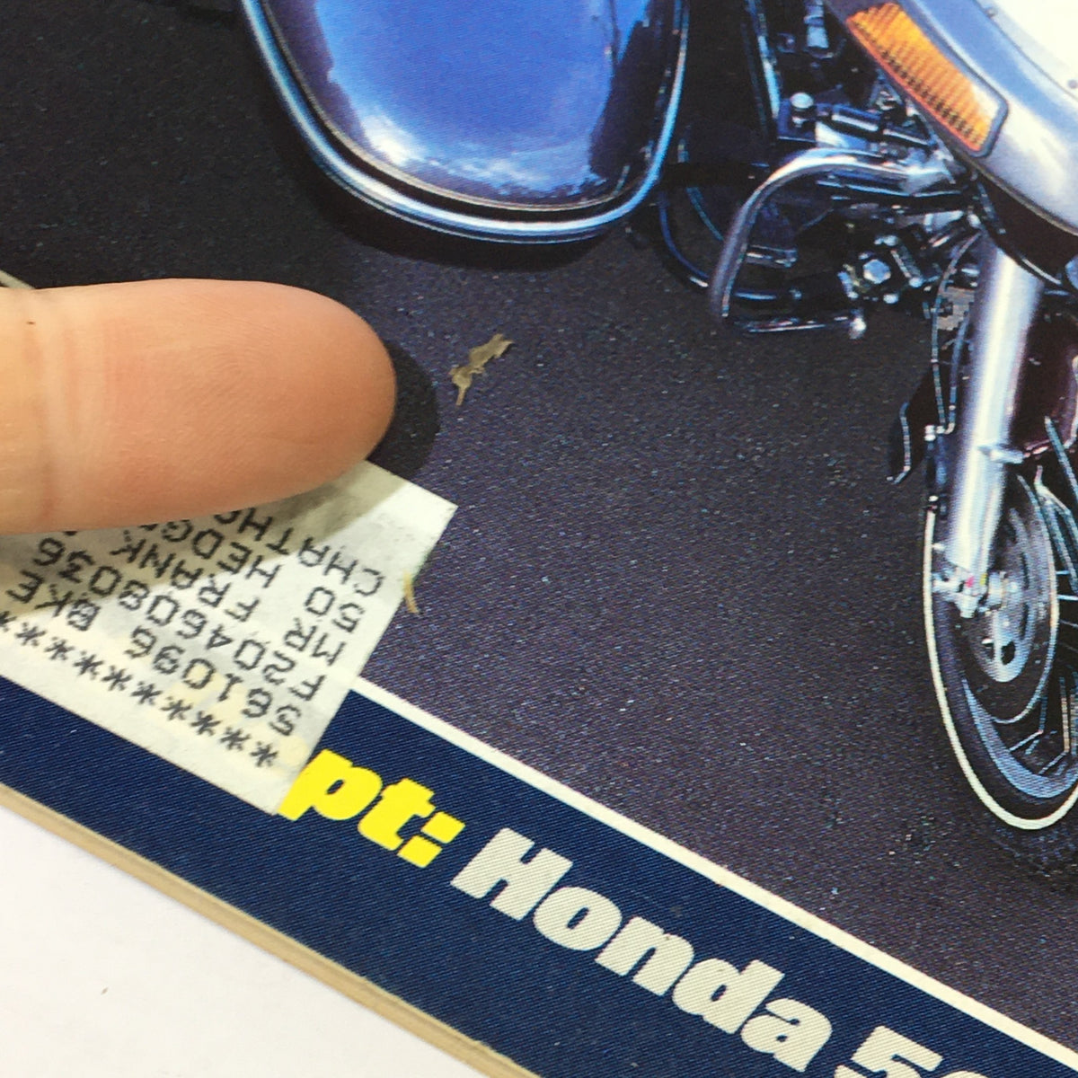 Close-up of the VTG Cycle Magazine cover from December 1984, highlighting address label and details about the Honda VT1100C Shadow, Honda 500, and Husky 400.
