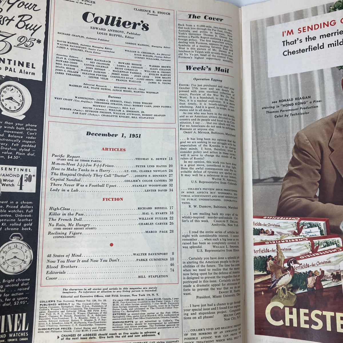 Interior page of VTG Collier's Magazine December 1 1951 displaying the table of contents and notable articles, reflecting the publication's journalistic style from the 1950s.