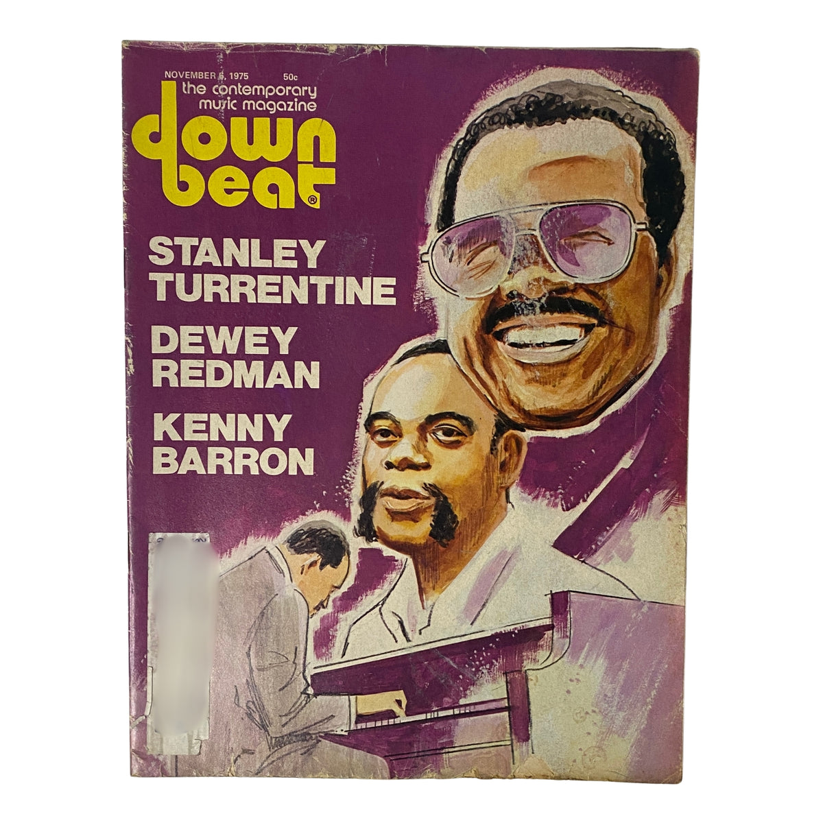 Cover of Down Beat Magazine from November 6, 1975 featuring Stanley Turrentine, Dewey Redman, and Kenny Barron, highlighting contemporary jazz artists and music trends.