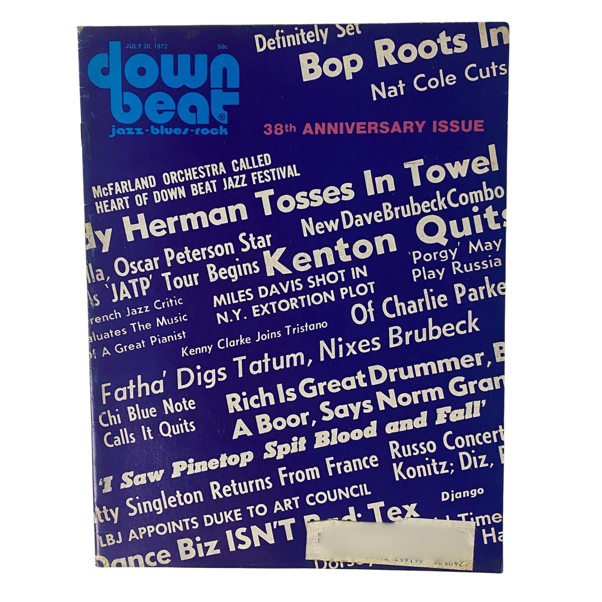 Cover of Down Beat Magazine, July 20, 1972, Vol 39 No 13, featuring the title and jazz-themed graphics.