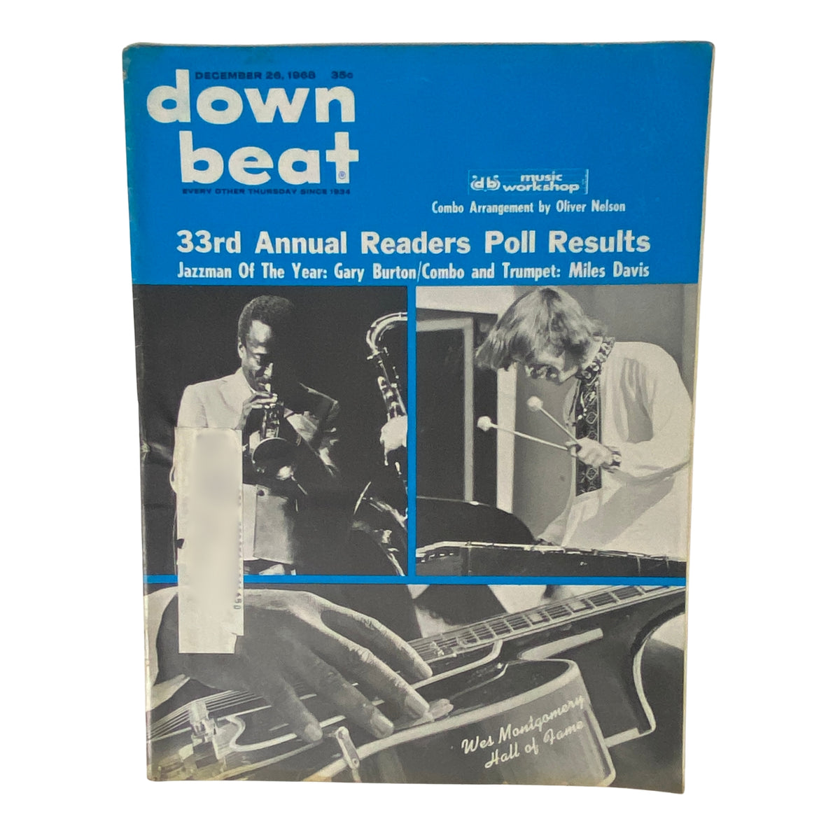 Cover of Down Beat Magazine December 26, 1968 Vol 35 No. 26 featuring Gary Burton and Miles Davis, highlighting the 33rd Annual Readers Poll Results.