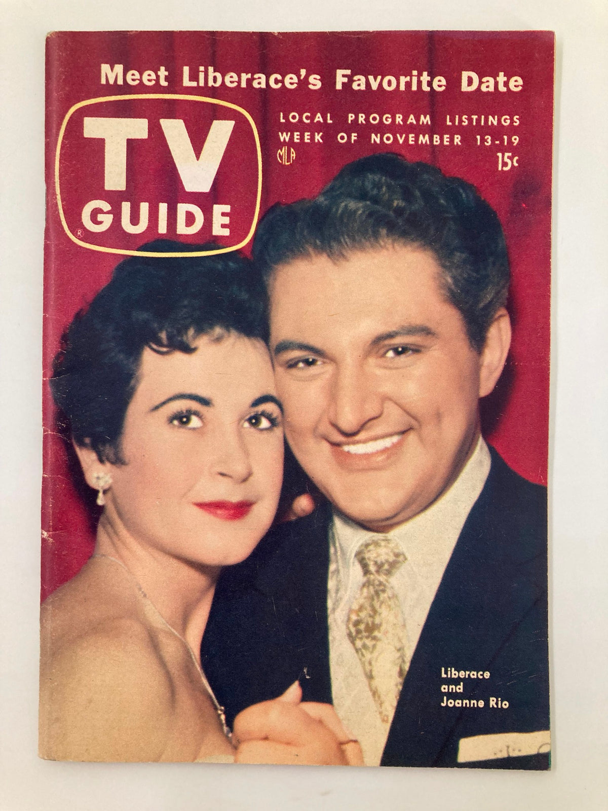 TV Guide Magazine cover from November 13, 1954 featuring Joanne Rio and Liberace, showcasing the entertainment culture of the 1950s and featuring local program listings.